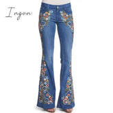 Ingvn - Trends Hot Sale Women Embroidered Bell Bottoms Skinny Jeans Floral Flared Jeans Ladies Spring Casual Denim Pants XS-4XL
