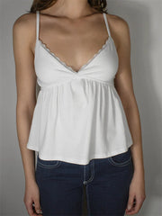 Women's Summer Babydoll Tops Sleeveless Spaghetti Strap Lace Trim Camisole Cami Tank Tops