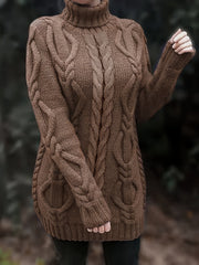 Cozy Cable Knit Dress - Long Sleeves & Turtle Neck - Versatile & Warm for Spring/Fall - Multiple Colors Available