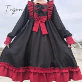 Ingvn - Japanese Harajuku Gothic Bandage Bow Splice Dress Sweet Lolita Girl Cosplay Dress Kawaii Ruffles Bow Women Party Dress