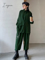Ingvn - Wide Leg Pants Irregular Big Size Two Piece Suit New Lapel Long Sleeve Loose Fit Women Fashion Spring Autumn