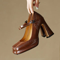 Elegant France High Heels Pumps Women Summer Square Toe Platform Mary Jeans Shoes Woman Thick Heeled Party Shoes Ladies