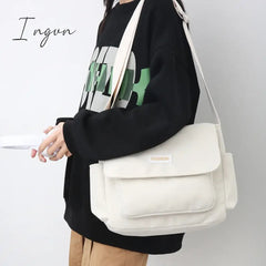 Ingvn - Women's School Messenger Bags for Women Shoulder Ladies Designer Handbag Solid Large Capacity Casual Canvas Shoulder Female Bags