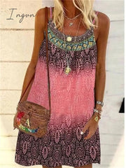 Ingvn - Women's Casual Dress Chiffon Dress Sundress Mini Dress Yellow Pink Blue Sleeveless Geometric Print Summer Spring Cold Shoulder Basic 2023 S M L XL 2XL 3XL 4XL 5XL