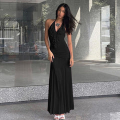 women's clothing summer new solid color slim high waist fashion halter neck sexy backless dress female