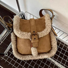 INGVN Luxury Design Patchwork Fluffy Crossbody Bag Casual Women Vintage Trendy Handbags Streetwear Fashion Y2k Aesthetic Shoulder Bags
