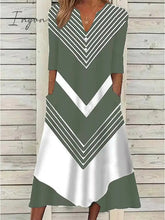 Ingvn - Women's Casual Dress Shift Dress Midi Dress Black and white stripes Green Dark Blue Half Sleeve Color Block Button Summer Spring V Neck Basic Vacation 2023 S M L XL XXL 3XL