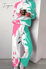 Ingvn - Casual Print Basic Turtleneck Long Sleeve Two Pieces