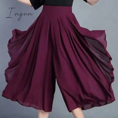 Ingvn - Elegant Fashion Elastic High Waist Folds Ruffles Pants Women's 2023 New Office Lady Commute Solid Color Irregular Casual Capris