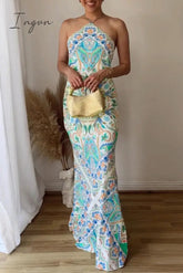 Ingvn - Sexy Bohemian Geometric Printing Halter Printed Dress Dresses