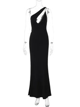 Skew Collar Backless Sexy Mini Dress For Women Gown Black Hollow Out Off-shoulder Sleeveless Bodycon Club Long Dress