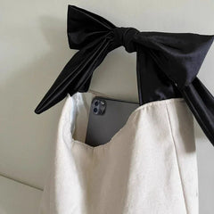 INGVN Korean Sweet Y2k Fashion Shoulder Underarm Bag Casual Canvas Simple Clutches Trendy Chic All Match Bow Design Purse and Handbags