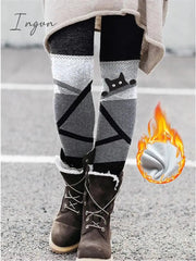 Ingvn - Women's Fleece Pants Tights Leggings Full Length Print High Elasticity Medium Waist Fashion Tights Halloween Picture color 21 Picture color 34 S M