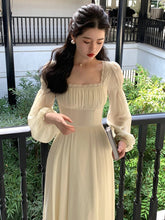 Vintage Puff Sleeve Square Neck French Fashion Evening Long Dresses for Women Elegant Summer Bodycon Dress Beach Clothing