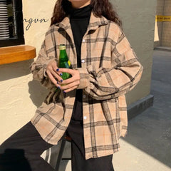 Ingvn - Women Blouses Turn-down Collar Spring Shirts Plaid All-match BF Batwing-sleeve Loose Outwear Harajuku Female 4 Colors Chic New