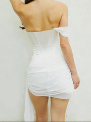 Strapless Off-shoulder Draped Sexy Mini Dress Women Summer New High Waist Ruched Skinny Club Party Dress Elegant