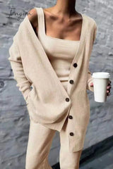 Ingvn - Casual Solid Patchwork Buckle Three Pieces(4 Colors)