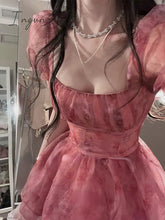 Ingvn - Pink Floral Short Party Dress Sexy Lace Puff Fairy Kawaii Clothing Mini Dress Fashion Birthday Lolita Dress Women Summer 2023