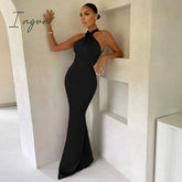 Ingvn - Sexy Satin Sleeveless Backless Elegant Party Maxi Dresses Women Summer Off Shoulder Bodycon Black Long Dress Formal Female
