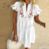 Ingvn - Plus Size 5XL Floral Print Boho Dress Women Tassle Sleeved White Mini A-Lline Dress Autumn New Sweet Bohemian Loose Dresses