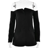 Ingvn Fashion Slash Neck Long Sleeve Mini Party Dress Women's Elegant Chic Single Breasted Slim Short Blazer Dresses High Street