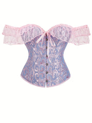 Romantic Lace Stitching Corset Bustier - Firm Tummy Control Body Shaper with Adjustable Lace-Up - Elegant Jacquard Fabric Womens Lingerie & Premium Shapewear