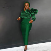Ingvn - Dresses for Women Party Elegant Long Sleeve Asymmetric Ruffle Shimmer Midi Tight Dress Chic Evening Cocktail Birthday Night Gown
