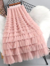 Summer Elegant Women Tulle Skirt Korean Fashion Mesh A Line Ladies Cake Skirt High Waist Loose Party Female Skirts New