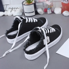 Ingvn - New 2024 Spring Summer Women Canvas Shoes flat sneakers women casual shoes low upper lace up white shoes