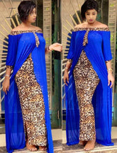 Ingvn - tilapia fashion loose leopard women maxi long split gown leisure outdoor patchwork strapless sexy african dress