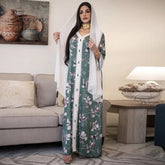 Ingvn - Siskakia Ethnic V Neck Ribbon Maxi Dress Fall Loose Muslim Jalabiya Abaya Dresses Full Sleeve Arabic Islamic Dubai Clothes