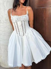 Lace Square Neck Ruffle Cami Dress