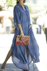Ingvn - Casual Striped Buckle Asymmetrical Swimwears Cover Up