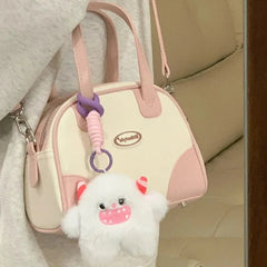 INGVN Sweet Cute Handbags for Women Pu Leather Letter Pink White Boston Crossbody Bag New Vintage Elegant Bowling Shoulder Bag