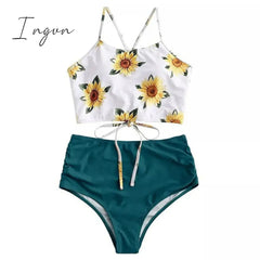 Ingvn - High Waist Bikini Leopard Swimsuit Women Bikini Floral Swimsuit Print High Neck Bikini Push Up Swimwear Snake Bathing Suit