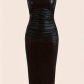 Sexy Bodycon Jersey Dress - Elegant Strapless Ruched Tube Dress with Mid Elasticity, Solid Color, and Split Hem - Perfect for Club and Party, Womens Customized Clothing