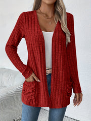 Cozy Ribbed Cardigan - Casual Jackets for Women with Dual Pockets and Long Sleeves for Spring and Fall - Soft, Open Front, and Versatile