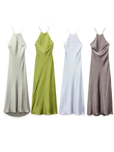 Women Fashion Elegant Halter Backless Solid Satin Dress Casual Chic Dress Sexy Nightclub For Eveninig Party Mujer Vestidos