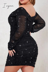 Ingvn - Sexy Casual Solid Fold V Neck Long Sleeve Plus Size Dresses