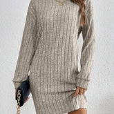 Stylish Turtle Neck Knit Dress - Soft, Elegant, Textured Long Sleeve Design for Spring & Fall, Comfortable Women's Clothing for Everyday Wear
