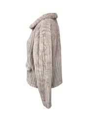 Warm and Cozy Women's Casual Solid Long Sleeve Button Front Teddy Coat for Winter Outerwear