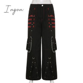 Ingvn - Fashion Trends Gothic Chain Bandage Wide leg Pants Women Oversize Low Rise Dark Academic Trousers Streetwear 90s Baggy Pant Punk Style