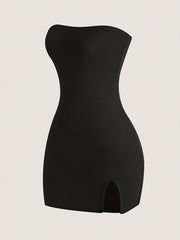 Chic Solid Split Hem Tube Dress - Flattering Strapless & Sleeveless Style - Perfect for Spring & Summer - Fashionable Womens Wardrobe Staple