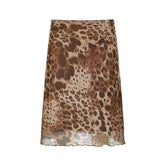 Vintage y2k Leopard Print Midi Skirt Women Low Rise Patchwork Straight Long Skirts 2000s Aesthetic Ladies Clothing Casual