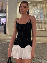 New Contrast Color Patchwork Sling Mini Dress Women Backless Sleeveless Slim A-line Dresses Fashion Lady Party Prom Vestido