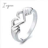 Ingvn - Simple Trendy Heart Finger Ring Lady Daily Wearable Accessories Metallic Style Jewelry for Women Hands Shape Design Gift