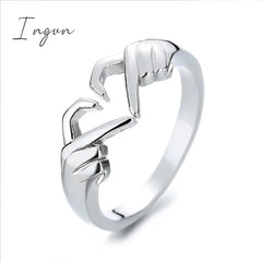 Ingvn - Simple Trendy Heart Finger Ring Lady Daily Wearable Accessories Metallic Style Jewelry for Women Hands Shape Design Gift