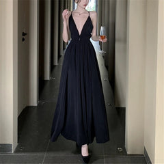 Elegant Black Long Bodycon Dress for Women Slim Sleeveless Fashion Backless Solid Party Evening Prom Dresses New Summer