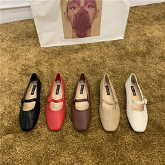 Bailamos Women Red Lightweight Shoes Square Toe Slip On Vintage Soft Ballet Flats Female Shoes Ballet Flats Casual Sneaker Shoe