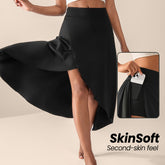 Women's High-Waisted Split Skort with Pockets, Solid Color Casual Sports Skirt, Breathable & Flexible for Active Wear